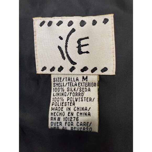 ICE Vintage Silk Black Leaf Print Ruffle Collar Beaded Button-Up Blouse Size M - Picture 3 of 6